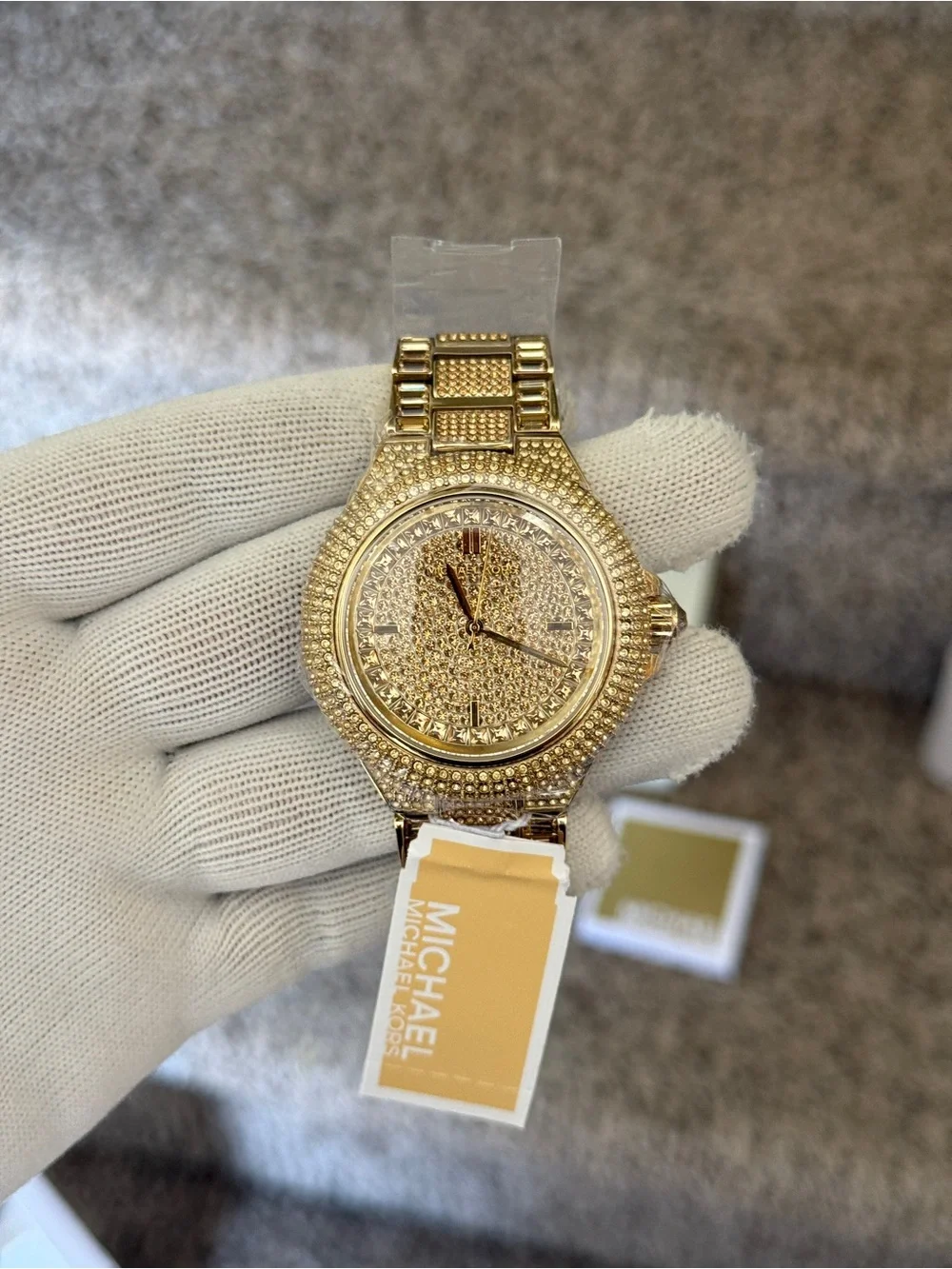 Michael Kors Camille Diamonds Gold Dial Gold Steel Strap Watch For Women